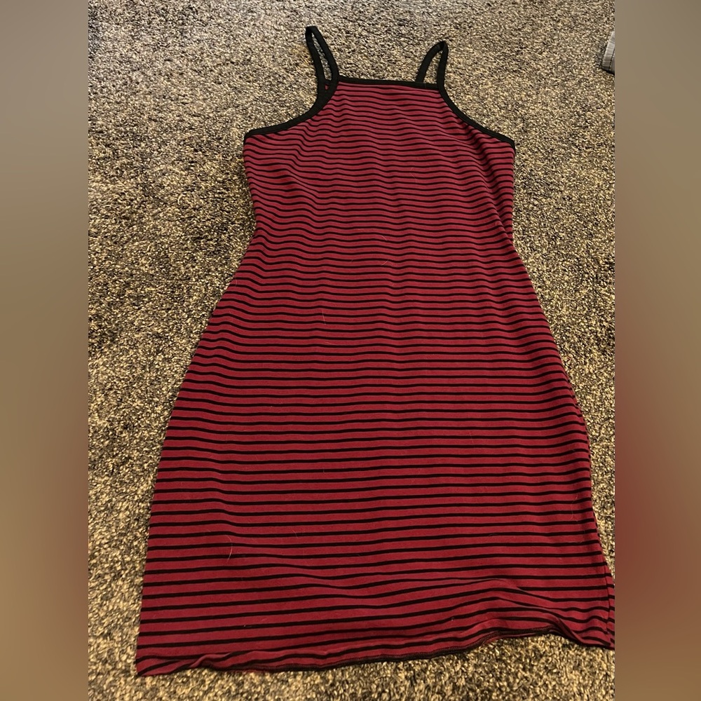 Maroon and black stripe tank dress size M